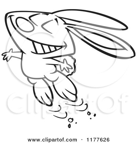 Cartoon of an Outlined an Outlined Happy Bunny Jumping with Glee - Royalty Free Vector Clipart by toonaday