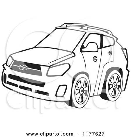 Cartoon of an Outlined an Outlined Four Door Car - Royalty Free Vector Clipart by toonaday