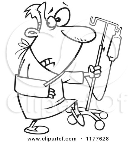 Cartoon of an Outlined an Outlined Man Trying to Escape the Hospital - Royalty Free Vector Clipart by toonaday