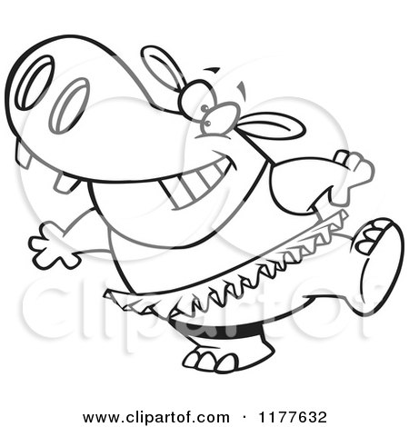 Cartoon of an Outlined an Outlined Ballet Hippo in a Tutu - Royalty Free Vector Clipart by toonaday
