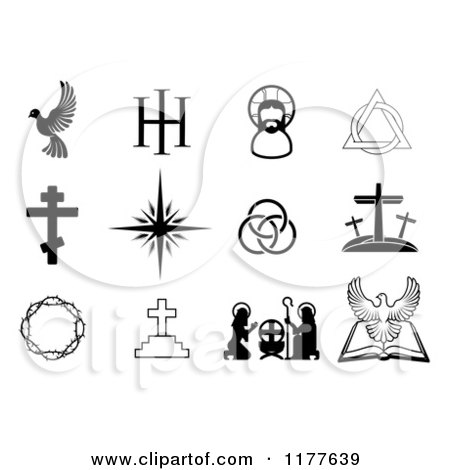 Clipart of Black and White Christian Symbols - Royalty Free Vector Illustration by AtStockIllustration