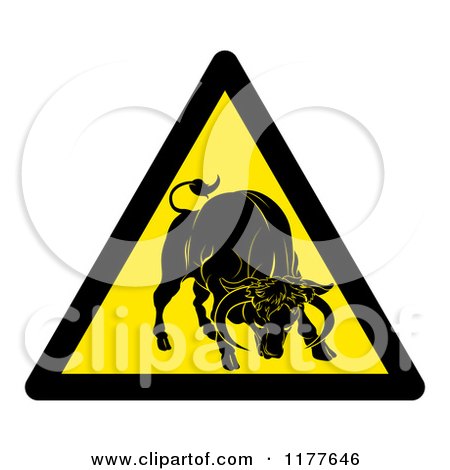 Clipart of a Yellow Caution Bull Sign - Royalty Free Vector Illustration by AtStockIllustration