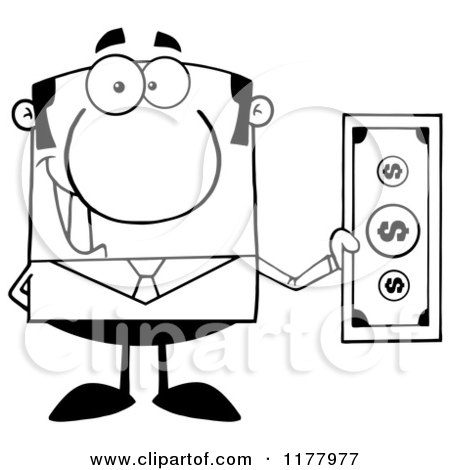 Cartoon of a Black and White Businessman Holding a Dollar Bill - Royalty Free Vector Clipart by Hit Toon