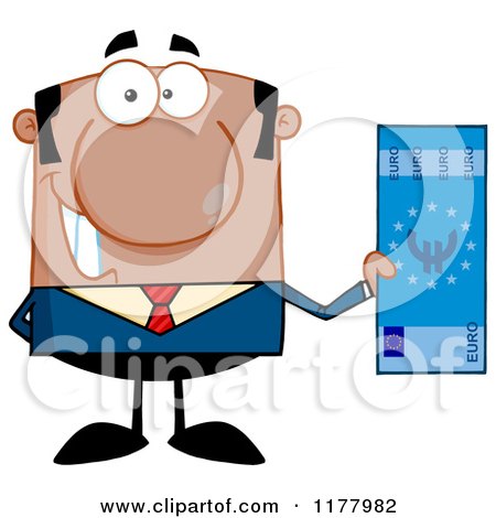 Cartoon of a Black Businessman Holding a Euro Bill - Royalty Free Vector Clipart by Hit Toon