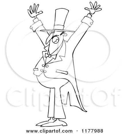 Cartoon of an Outlined Enthusiastic Circus Ringmaster Man Holding His Arms up - Royalty Free Vector Clipart by djart
