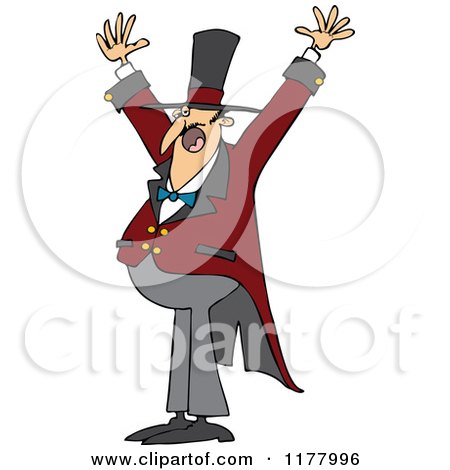 Cartoon of an Enthusiastic Circus Ringmaster Man Holding His Arms up - Royalty Free Vector Clipart by djart