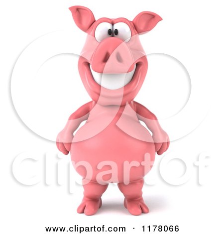 Clipart of a 3d Pig Mascot Standing and Smiling - Royalty Free CGI Illustration by Julos