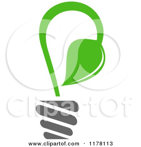 Clipart of a Green Leaf Sustainable Energy Lightbulb 7 - Royalty Free Vector Illustration by Vector Tradition SM