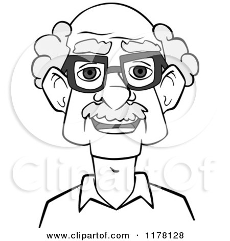 Clipart of a Happy Grayscale Smiling Senior Man with Glasses - Royalty Free Vector Illustration by Vector Tradition SM