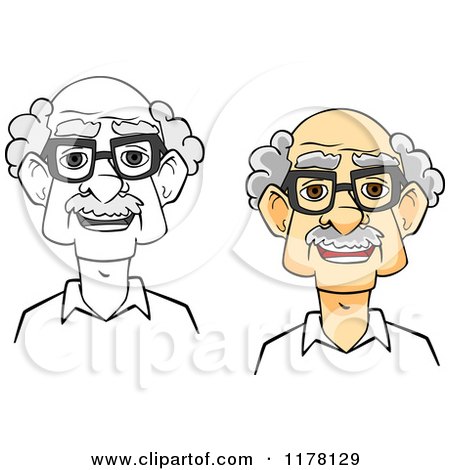 Clipart of a Happy Smiling Senior Man with Glasses in Grayscale and Color - Royalty Free Vector Illustration by Vector Tradition SM