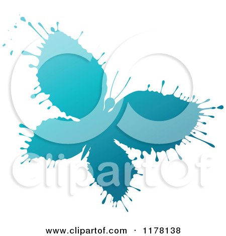 Clipart of a Blue Ink Splatter Butterfly 2 - Royalty Free Vector Illustration by Vector Tradition SM
