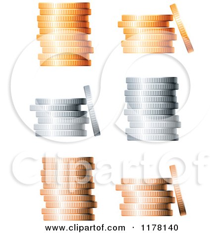 Clipart of 3d Stacked Bronze Silver and Gold Coin Stacks - Royalty Free Vector Illustration by Vector Tradition SM