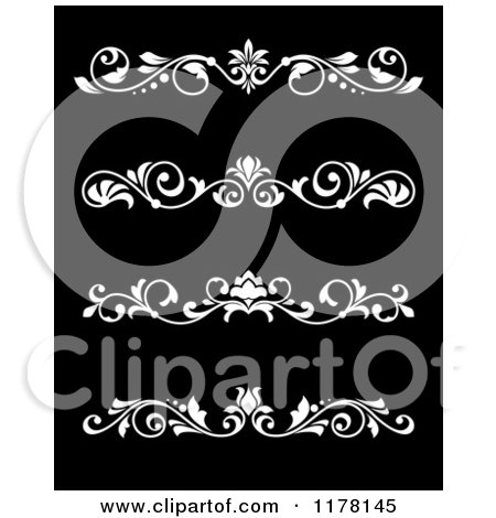 Clipart of Vintage White Floral Borders on Black - Royalty Free Vector Illustration by Vector Tradition SM