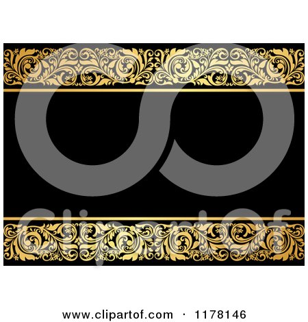 Clipart of a Black Background with Golden Floral Borders - Royalty Free Vector Illustration by Vector Tradition SM