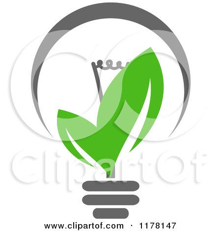 Clipart of a Green Leaf Sustainable Energy Lightbulb 4 - Royalty Free Vector Illustration by Vector Tradition SM