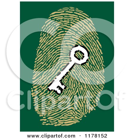 Clipart of a White Key in a Fingerprint on Green - Royalty Free Vector Illustration by Vector Tradition SM