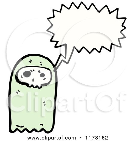 Cartoon of a Ghoul with a Skull and a Conversation Bubble - Royalty Free Vector Illustration by lineartestpilot