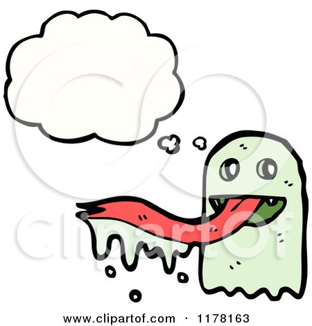 Cartoon of a Ghoul with a Long Red Tongue and a Conversation Bubble - Royalty Free Vector Illustration by lineartestpilot