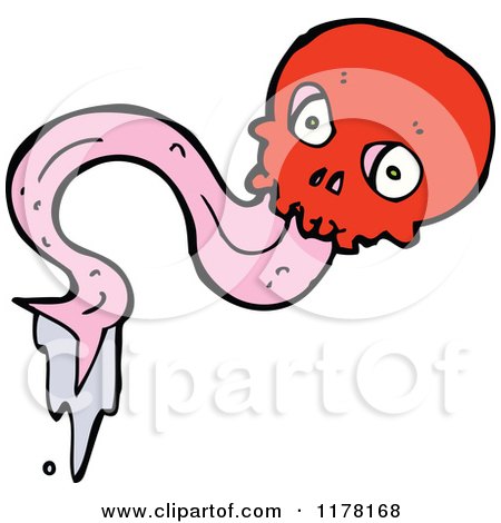 Cartoon of Red Skull with a Long Pink Tongue - Royalty Free Vector Illustration by lineartestpilot