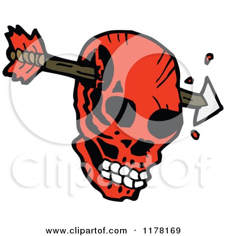 Cartoon of Red Skull Pierced by an Arrow - Royalty Free Vector Illustration by lineartestpilot