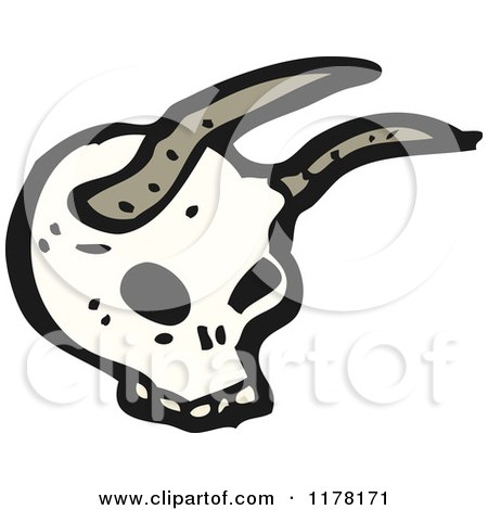 Cartoon of Skull with Horns - Royalty Free Vector Illustration by lineartestpilot
