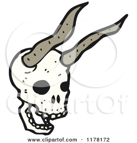 Cartoon of Skull with Horns - Royalty Free Vector Illustration by lineartestpilot