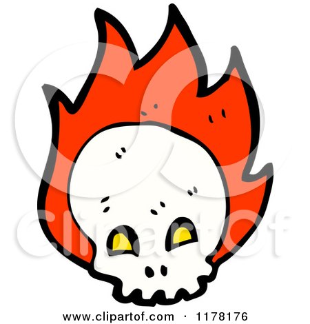 Cartoon of Skull with Red Flames - Royalty Free Vector Illustration by lineartestpilot