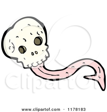Cartoon of Skull with a Long Pink Tongue - Royalty Free Vector Illustration by lineartestpilot