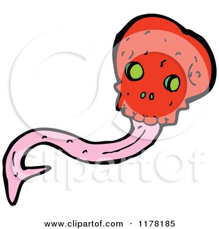 Cartoon of Red Skull with a Long Pink Tongue - Royalty Free Vector Illustration by lineartestpilot