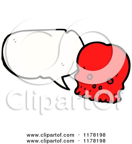 Cartoon of a Red Skull with a Conversation Bubble - Royalty Free Vector Illustration by lineartestpilot