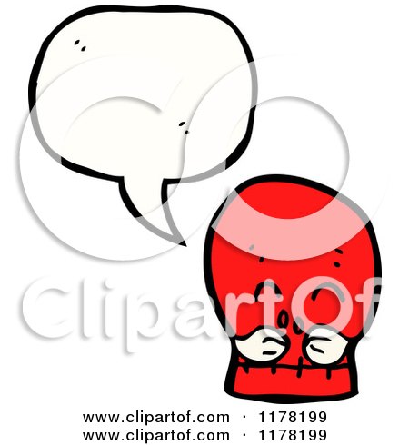 Cartoon of a Red Skull with a Mustache and a Conversation Bubble - Royalty Free Vector Illustration by lineartestpilot
