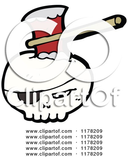Cartoon of Skull with an Eyepatch and an Ax - Royalty Free Vector Illustration by lineartestpilot