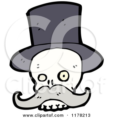 Cartoon of Skull Wearing a Top Hat with a Mustache - Royalty Free Vector Illustration by lineartestpilot