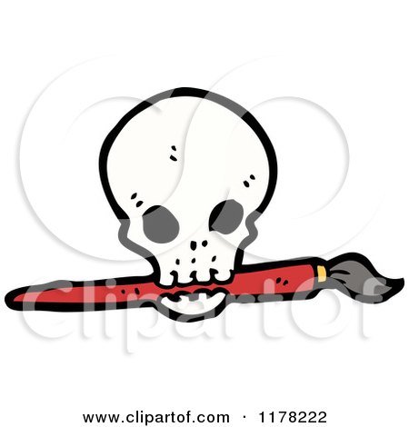 Cartoon of a Skull with a Paintbrush and Paint - Royalty Free Vector Illustration by lineartestpilot