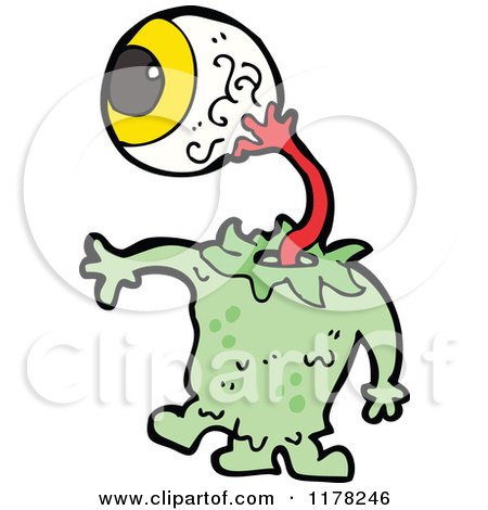 Cartoon of a Green Monster with a Big Eyeball - Royalty Free Vector Illustration by lineartestpilot