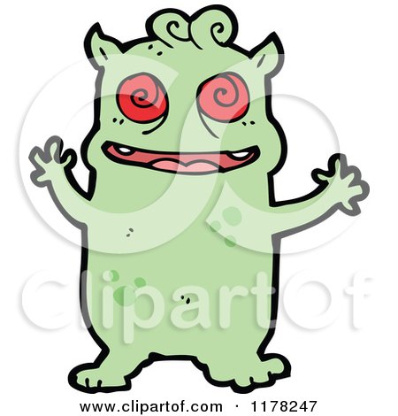 Cartoon of a Green Monster with Red Eyes - Royalty Free Vector Illustration by lineartestpilot