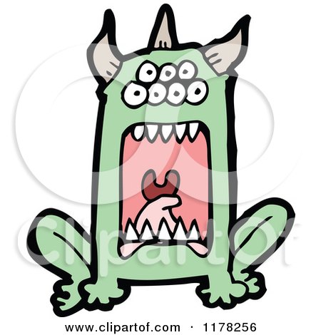 Cartoon of a Green Horned Monster - Royalty Free Vector Illustration by lineartestpilot