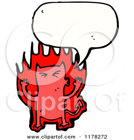 Cartoon of a Red Demon with Flames and a Conversation Bubble - Royalty Free Vector Illustration by lineartestpilot