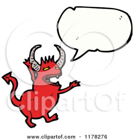 Cartoon of a Red Demon with a Conversation Bubble - Royalty Free Vector Illustration by lineartestpilot