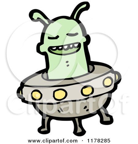 Cartoon of a Space Alien in a Flying Saucer - Royalty Free Vector Illustration by lineartestpilot