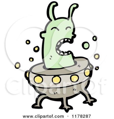 Cartoon of a Space Alien in a Flying Saucer - Royalty Free Vector Illustration by lineartestpilot