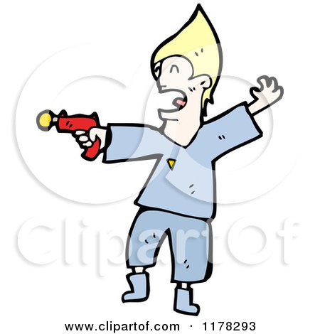 Cartoon of a Boy Holding a Toy Gun - Royalty Free Vector Illustration by lineartestpilot