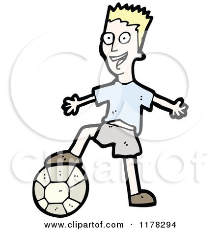 Cartoon of a Boy Playing Soccer - Royalty Free Vector Illustration by lineartestpilot