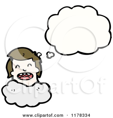 Cartoon of a Girl's Head in a Cloud with a Conversation Bubble - Royalty Free Vector Illustration by lineartestpilot