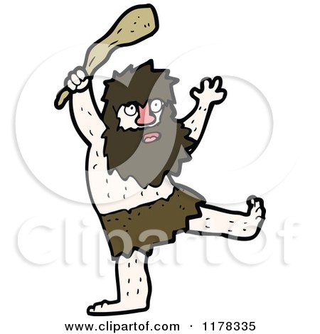 Cartoon of a Caveman Holding a Club - Royalty Free Vector Illustration by lineartestpilot