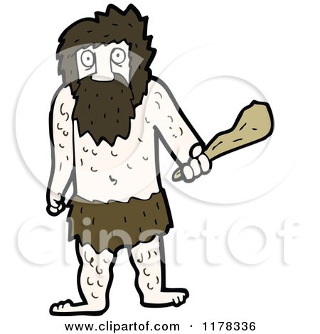 Cartoon of a Caveman Holding a Club - Royalty Free Vector Illustration by lineartestpilot