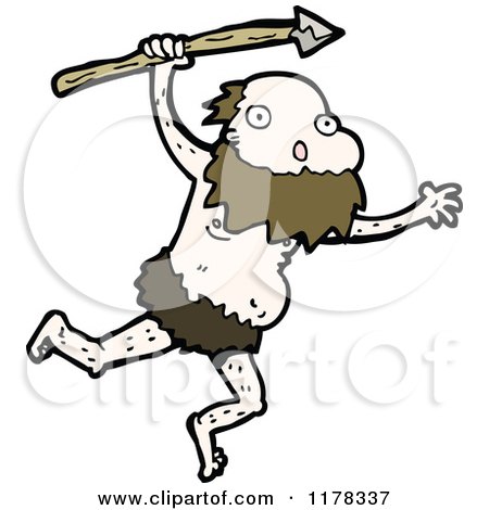 Cartoon of a Caveman Holding a Spear - Royalty Free Vector Illustration by lineartestpilot