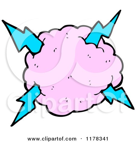 Cartoon of a Pink Cloud with Lightning Bolts - Royalty Free Vector Illustration by lineartestpilot