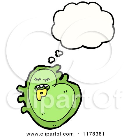 Cartoon of a Green Microbe with a Conversation Bubble - Royalty Free Vector Illustration by lineartestpilot