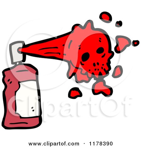 Cartoon of a Spray Paint Can with Red Skull Paint - Royalty Free Vector Illustration by lineartestpilot